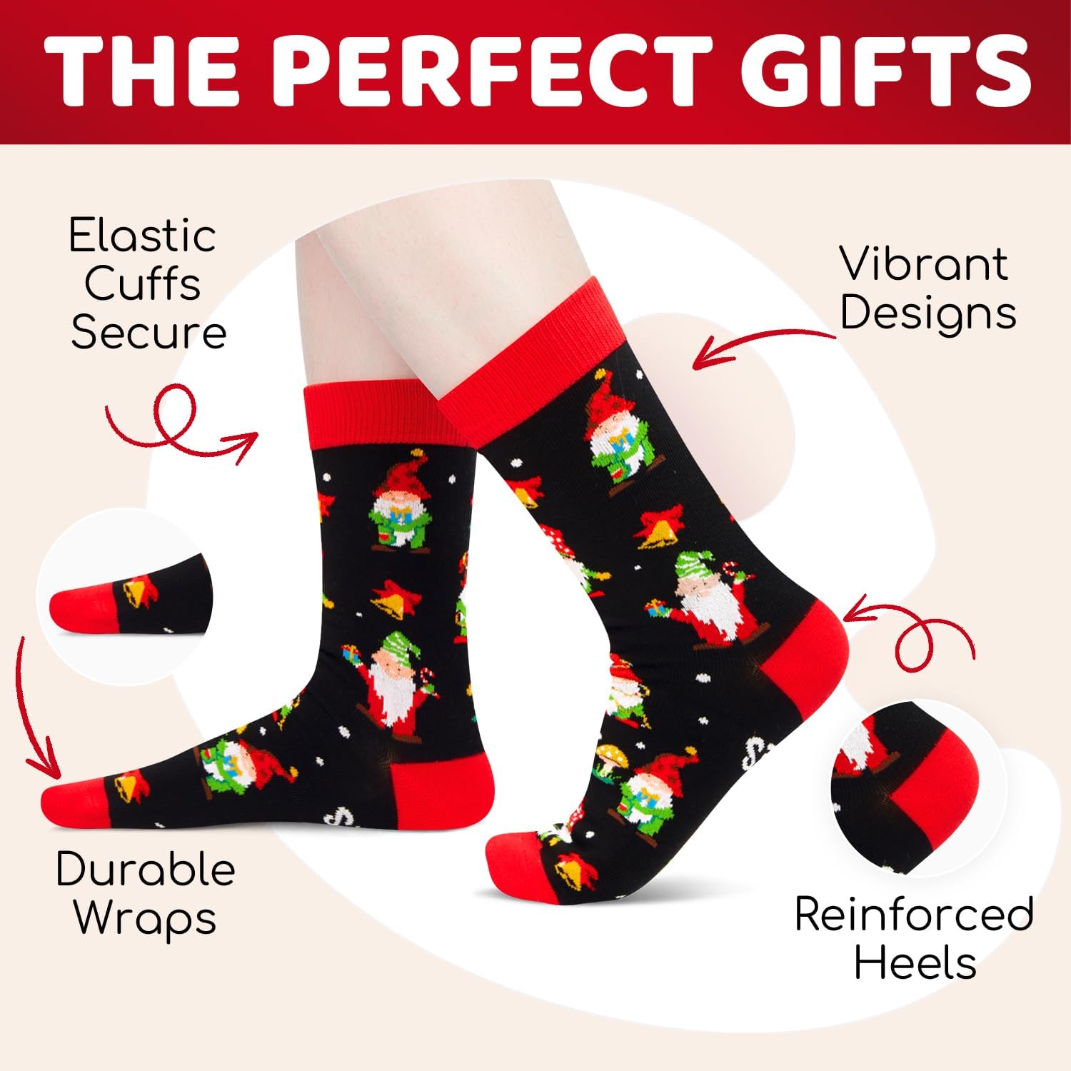 HAPPYPOP Christmas Socks for Adult - Gnome Xmas Movie Snowman Deer Tree Gifts, Xmas Cards - Image 3