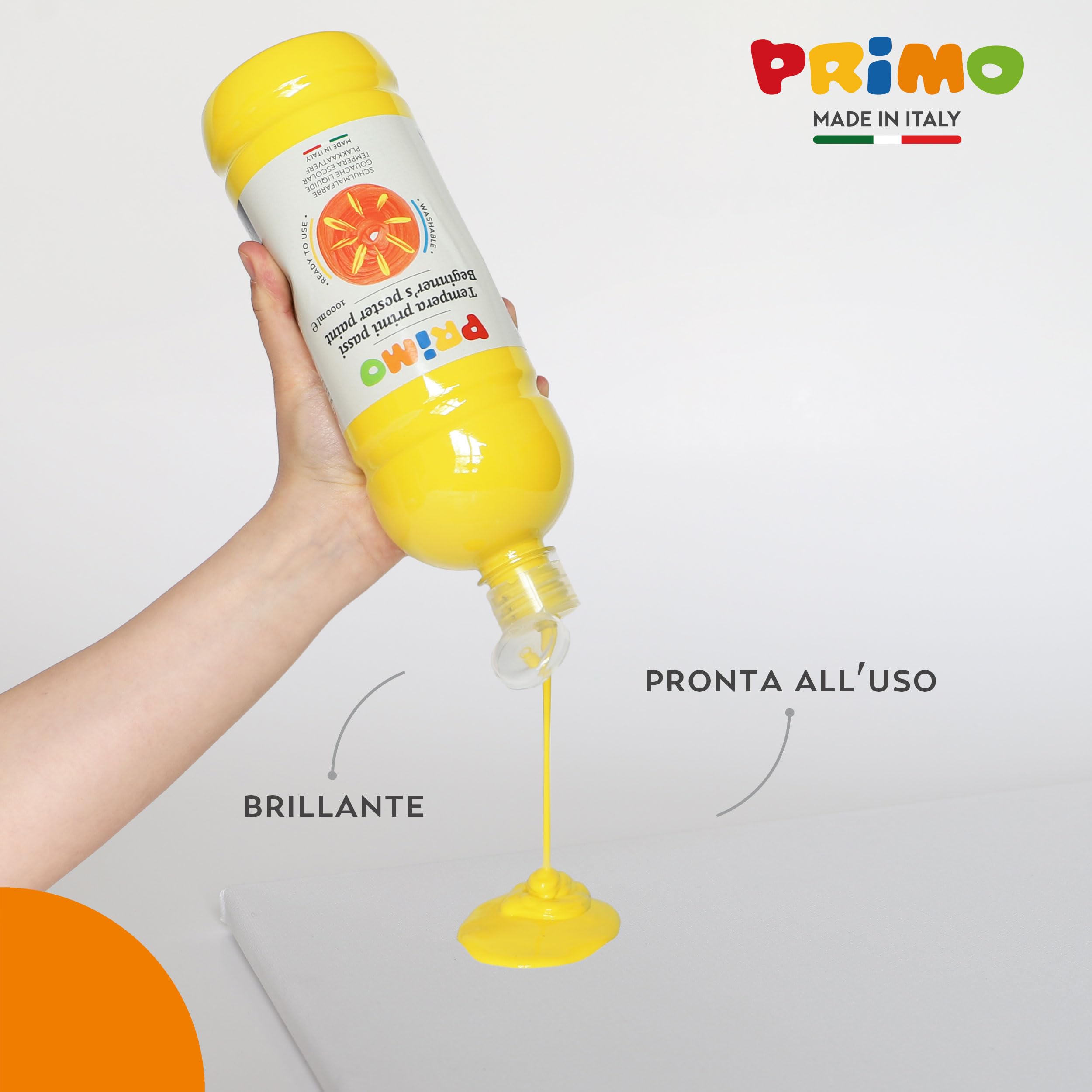 PRIMO - Tempere Lavabili per Bambini, 6 Colori per Bambini +3 Anni da 1L con Dosatore, Colori a Tempera per Dipingere Carta Stoffa Vetro, Pittura, Cartoleria, Lavoretti Creativi e Materiale Scolastico - 5