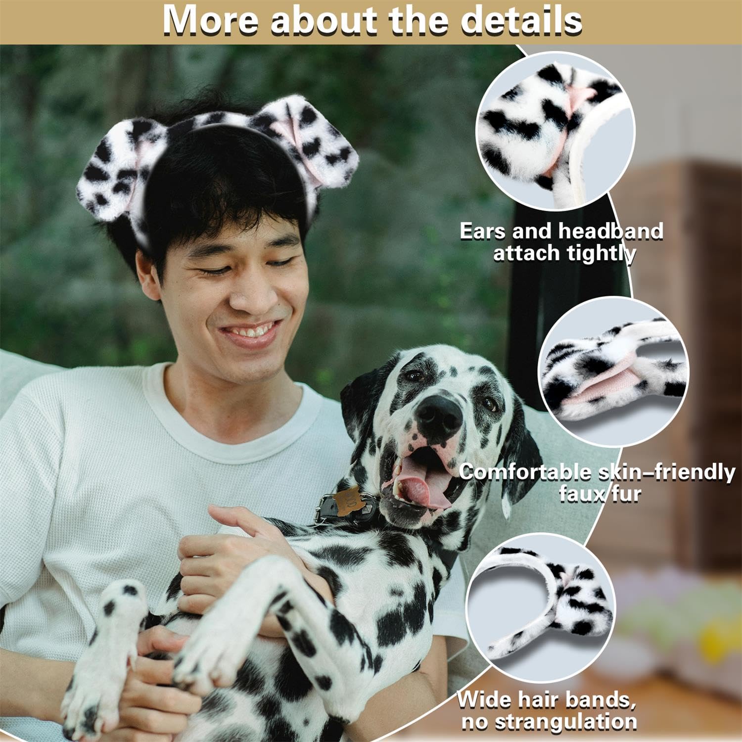 SIOTMERA 4Pack Dalmatian Dog Ears Headband, Fluffy Faux Fur Animal Costume Hairband Realistic for Halloween Cosplay Party Washing Makeup - Image 3