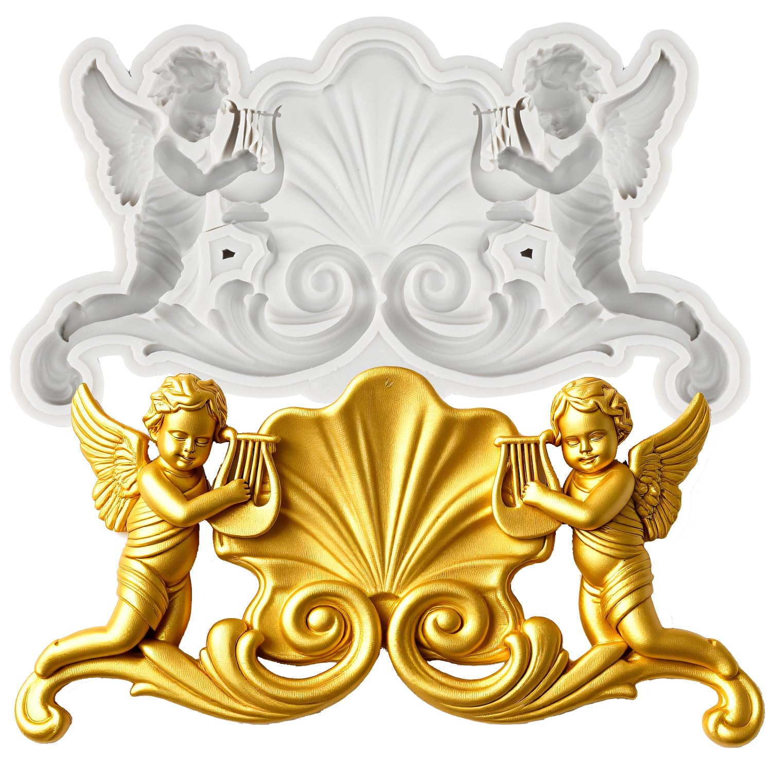 Sijiangmold Baroque Angel Silicone Mould Angel Fondant Moulds for Cake Border Decoration Cupcake Topper Chocolate Gum Paste Candy Polymer Clay