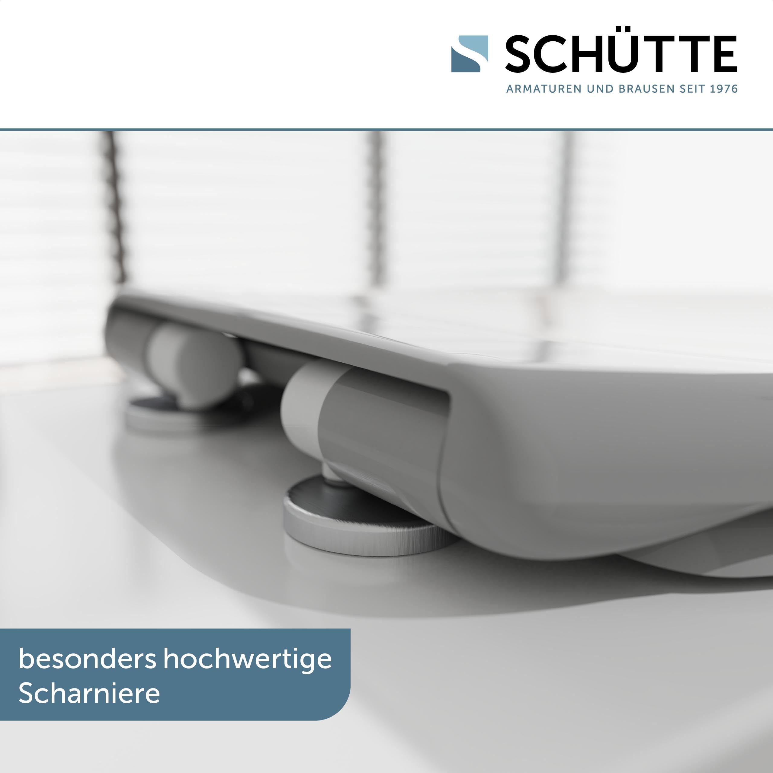 SCHÜTTE Oval WC-Sitz mit Absenkautomatik, Abnehmbarer Klodeckel aus bruchsicherem Duroplast, DIY Montage mit Klebepads und Schablone, Toilettendeckel und Brille bis 200 kg belastbar, Grau