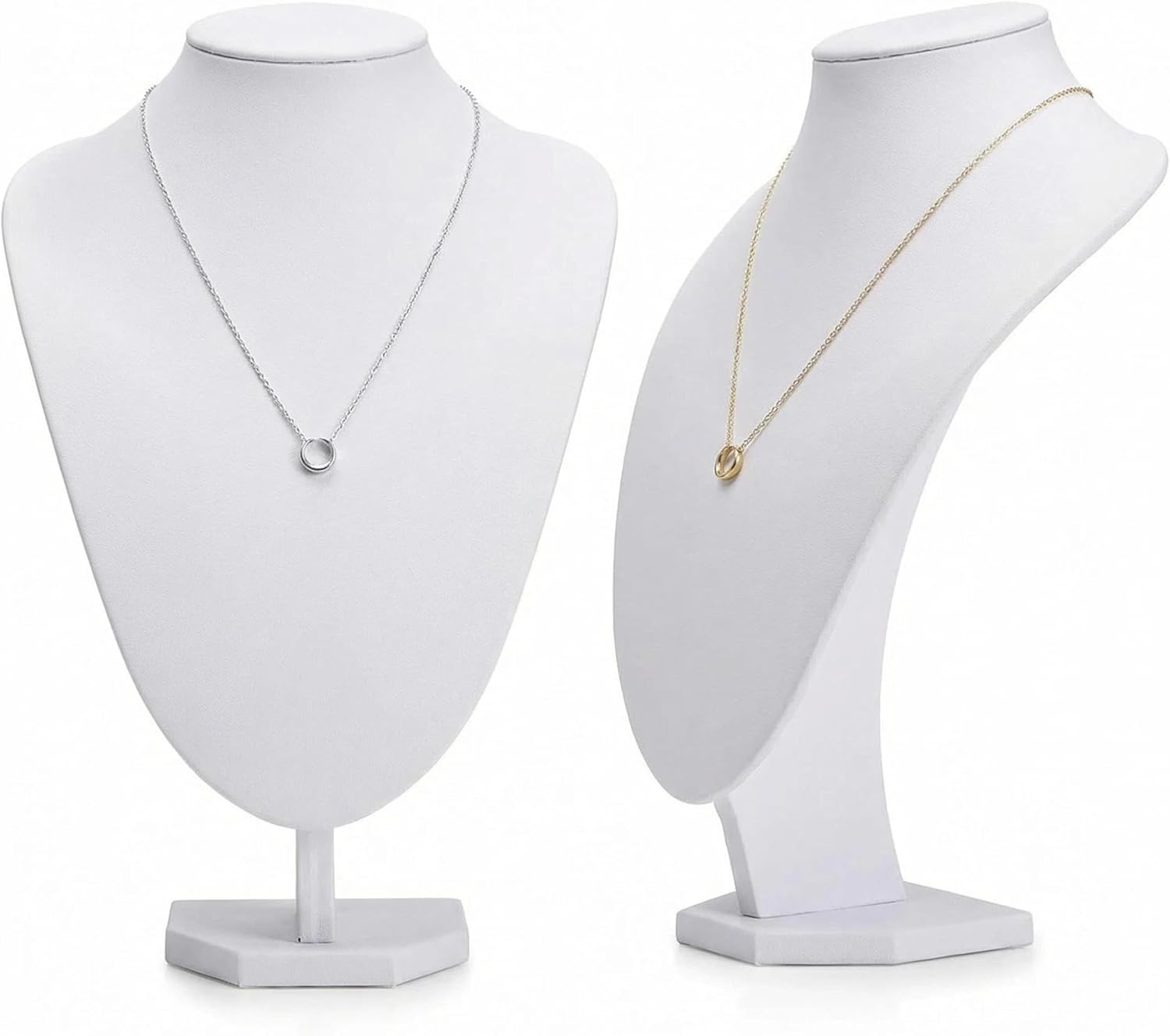 Comelyjewel Necklace Holder Stand Set of 2, Jewelry Bust Display Stand for Necklaces, Velvet Mannequin Jewelry Organizer for Women, Jewelry Display for Vendors, Vanity & Retail (Black Faux Leather)