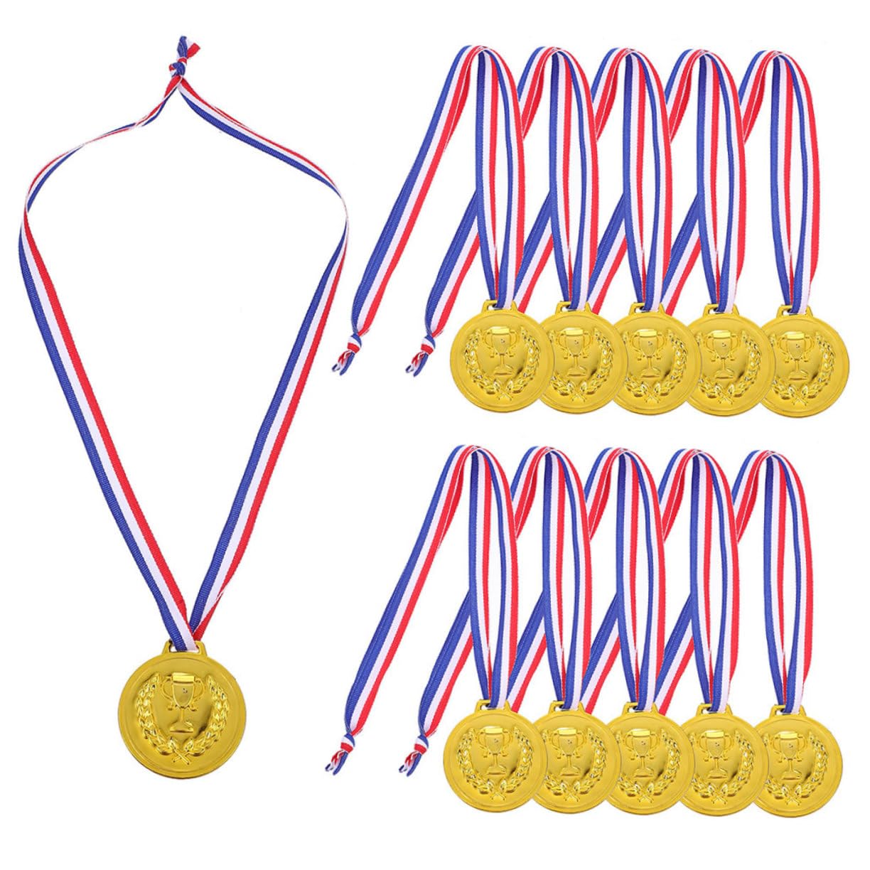 TOYANDONA Medallas de Premios Deportivos para Niños 50 Piezas Galvanizadas Oro Metal con Cinta para Fútbol y Baloncesto Eventos Escolares Fiestas Deportivas