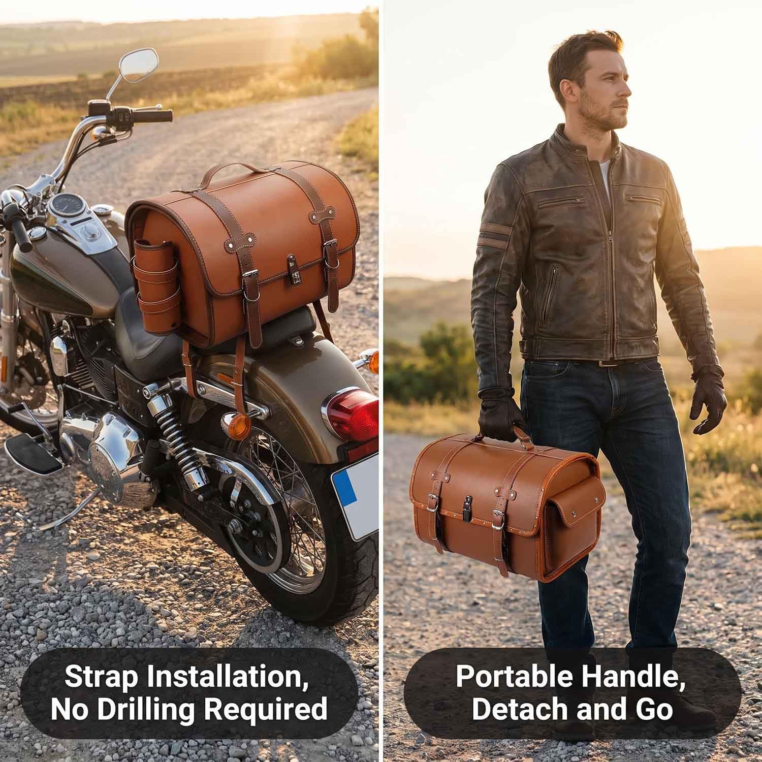 Vintage PU Motorcycle Rear Seat Bag, 33L Lockable Storage Luggage