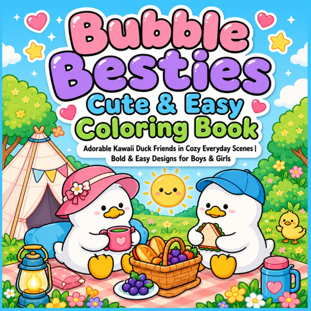 Bubble Besties Cute & Easy Coloring Book: Adorable Kawaii Duck Friends in Cozy Everyday Scenes | Bold & Easy Designs for Boys & Girls