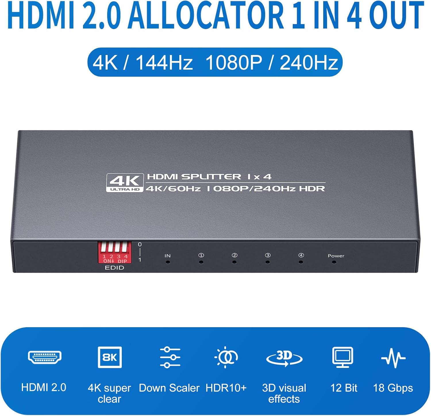 HDMI 1.4 Splitter 1 in 4 Out, HDMI 2.0 Splitter 1 in 4 Out 60Hz