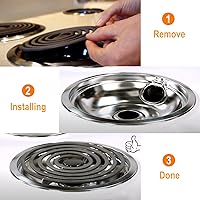 Vista 5 de Cubiertas para quemadores de estufa Mejiao, sartenes de goteo cromadas de repuesto para Frigidaire Kenmore 316048413 y 316048414, 4 piezas (4x6")