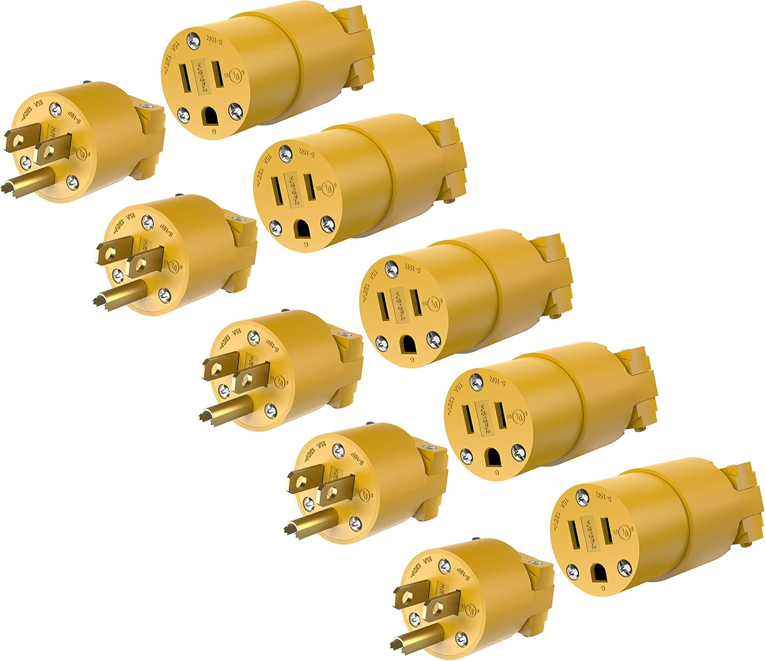 ENERLITES Electrical Replacement Plug & Connector Set, Extension Cord Ends Male and Female, 15 Amp 125 Volt, Straight Blade Plug Grounding Type, NEMA 5-15P & 5-15R, UL Listed, 66202-Y, Yellow, 5 Pack: Tools & Home Improvement