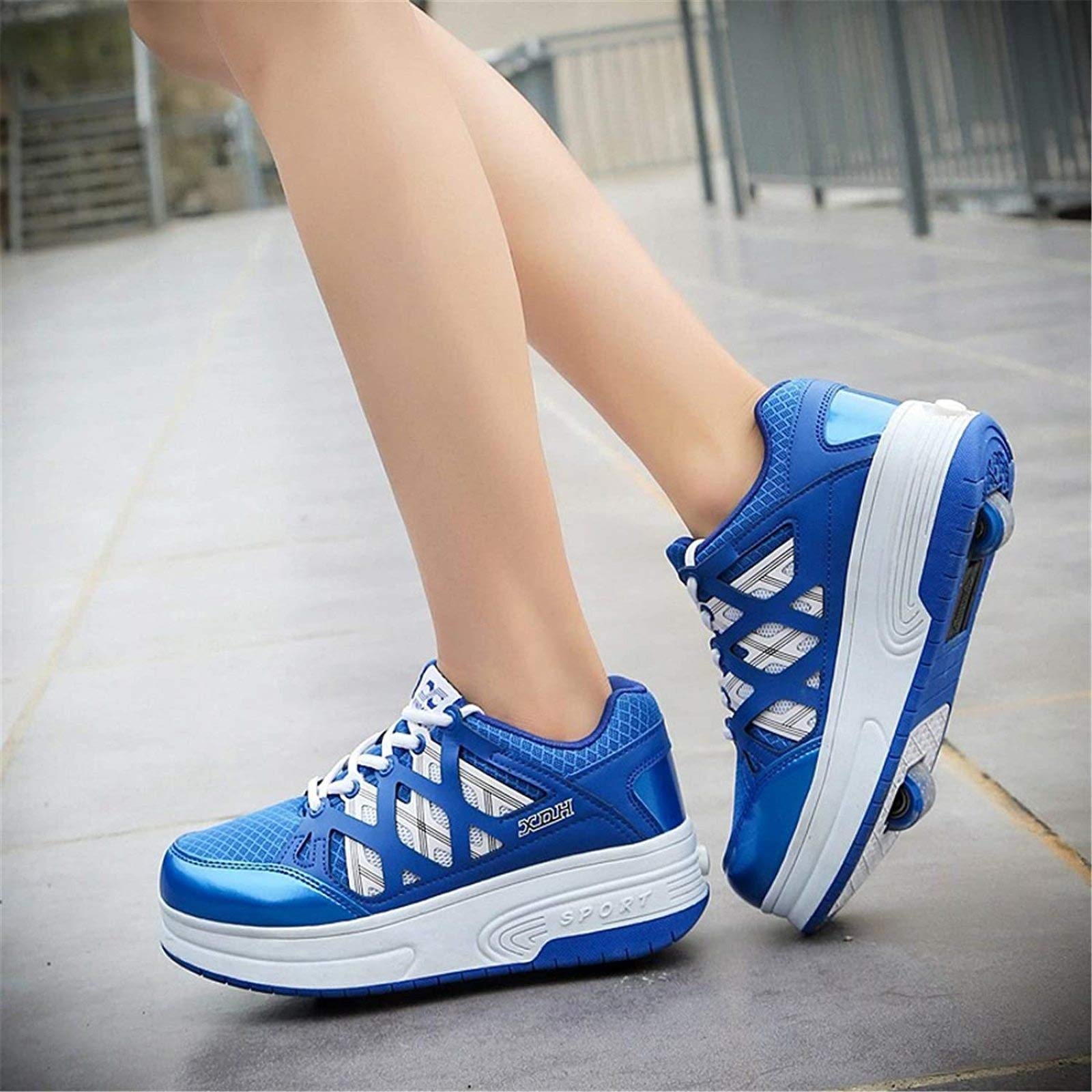 XPF Ragazzi Ragazze LED Pattini A Rotelle Pattini Luminosi con Ruote Doppie/Singole Scarpe da Ginnastica per Esterni Scarpe da Ginnastica per Adulti Bambini,Blue-32