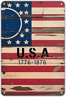 USA Flag tin sign, Vintage Rustic American Flag Metal Sign print Aesthetic Room Decoration for Home Bedroom Kitchen Bar Coffee Bathroom Indoor Outdoor Wall Decor, 8 X 12 in