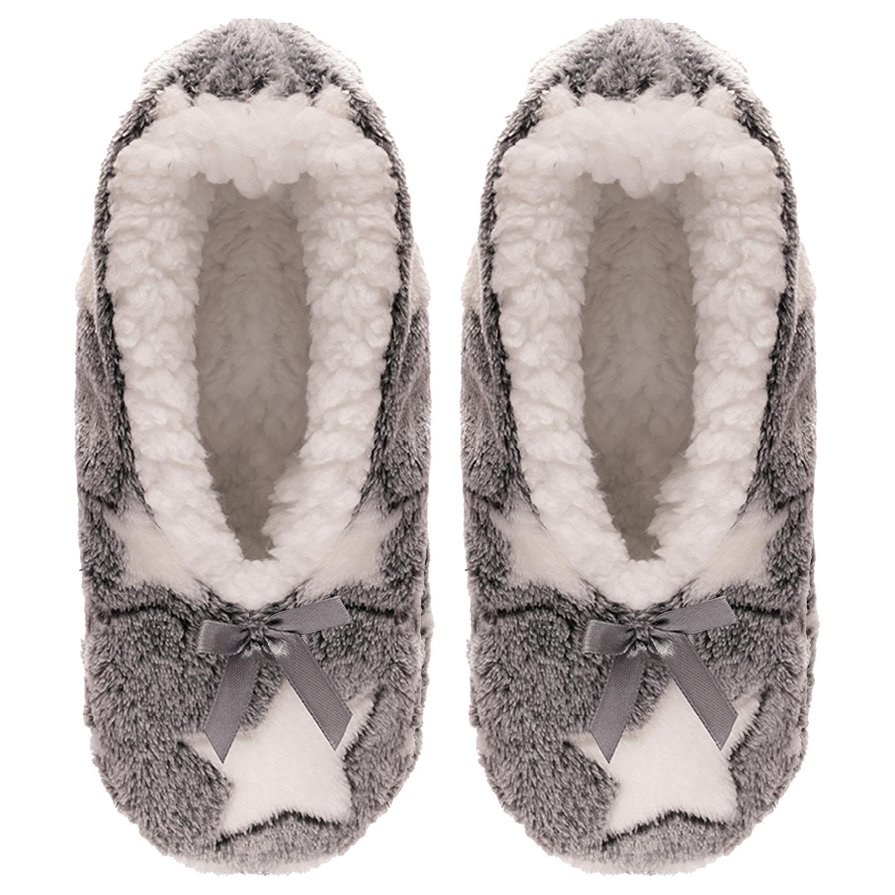 A2z Women's Grey Slipper Socks Sherpa Lined Star Fluffy Socks Comfortable - Socks Ls455 M-L