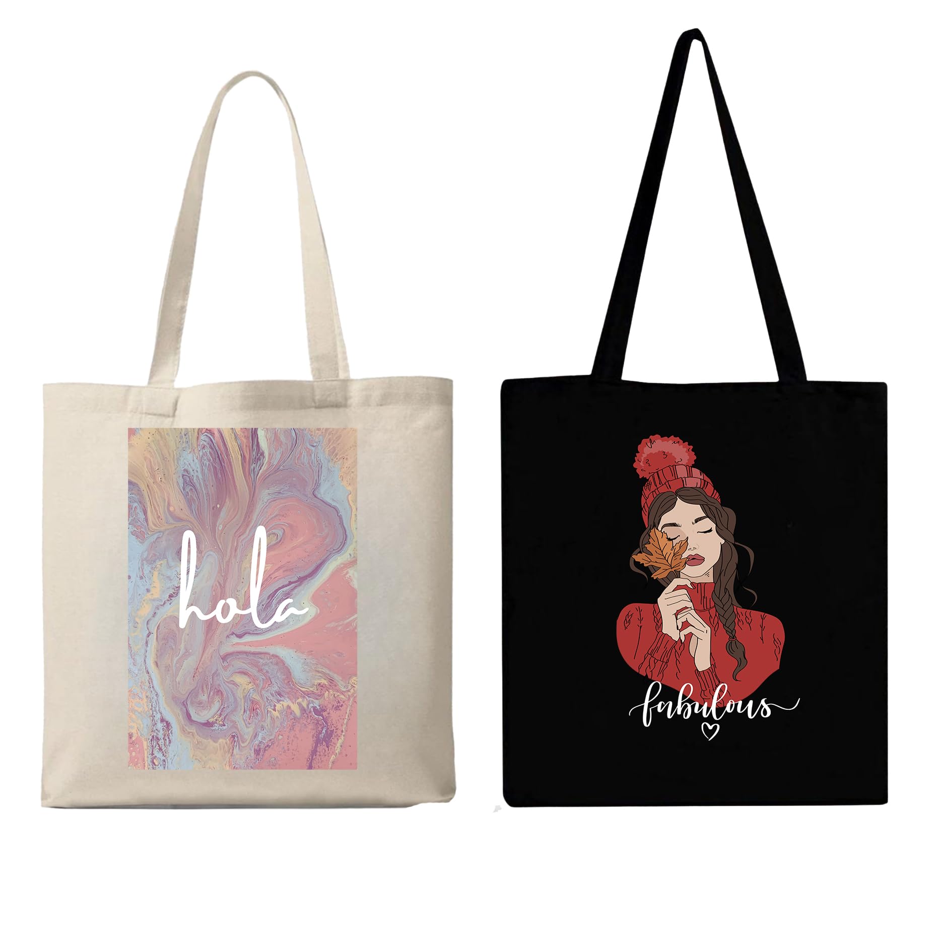 Peach Blossom Large Tote Bag for Women Stylish Cotton Handbags, Canvas Tote Bags for Shopping, Cotton Tote Bag Combo (Pack of 2) (WhiteHola_BlackFablulasgrl) (B0CPSPN5DZ) Amazon Price History, Amazon Price Tracker