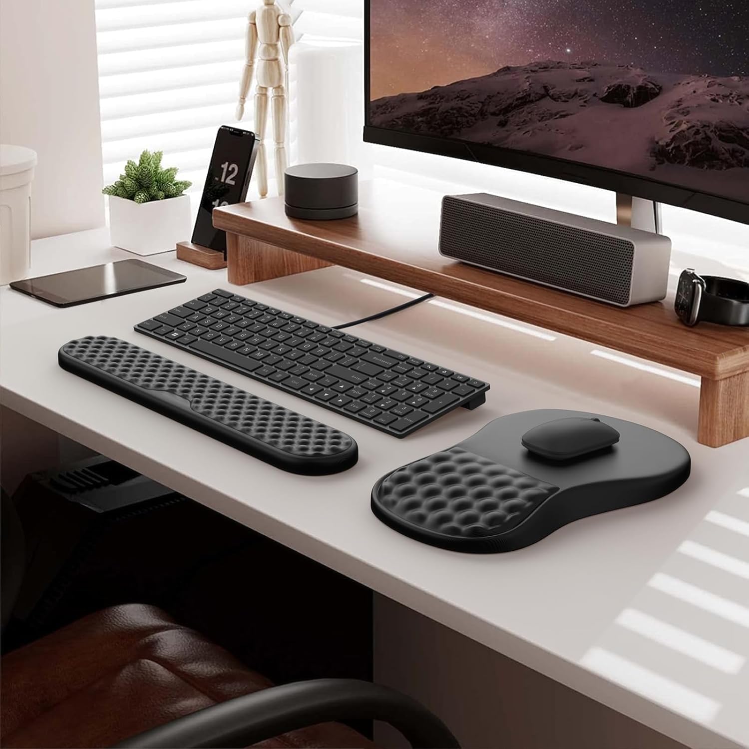 Tapis Souris Ergonomique Repose-Poignet avec Éponge Mémoire et Base Antidérapant pour Jeux et Bureau