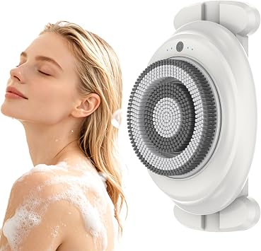Electric Shower Scrubber for Body & Back, Wall Mounted Body Brush with Soft Bristles, Waterproof Hands-Free Bath Brush with 4 Speed Modes and Replaceable Heads1