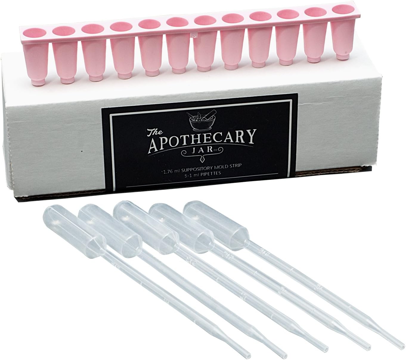 Reusable Suppository Mold Tray Kit with 5 Plastic Pipettes - Makes 12 1.76 mL Bullet Shaped Suppositories - Easily Make Your Own Glycerine, Cocoa Butter, Tea Tree Oil, or Herbal Suppositories at Home