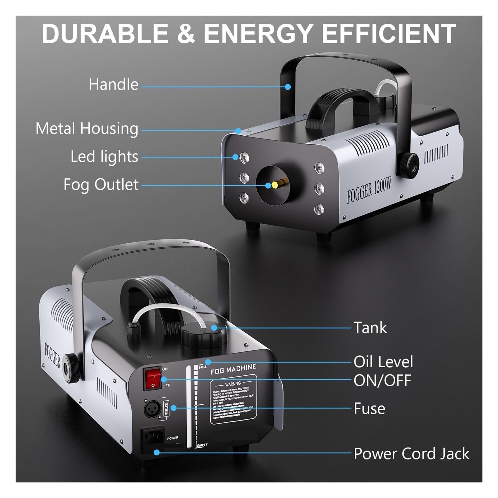 Generator Dymu RGB 1200 W, Efekt Sceniczny, 6 Diod LED, Oświetlenie, Zdalny Mgły Dla DJ-ów I Na Imprezy Dyskotekowe WięKsza Pojemność, Mocniejszy Wynik
