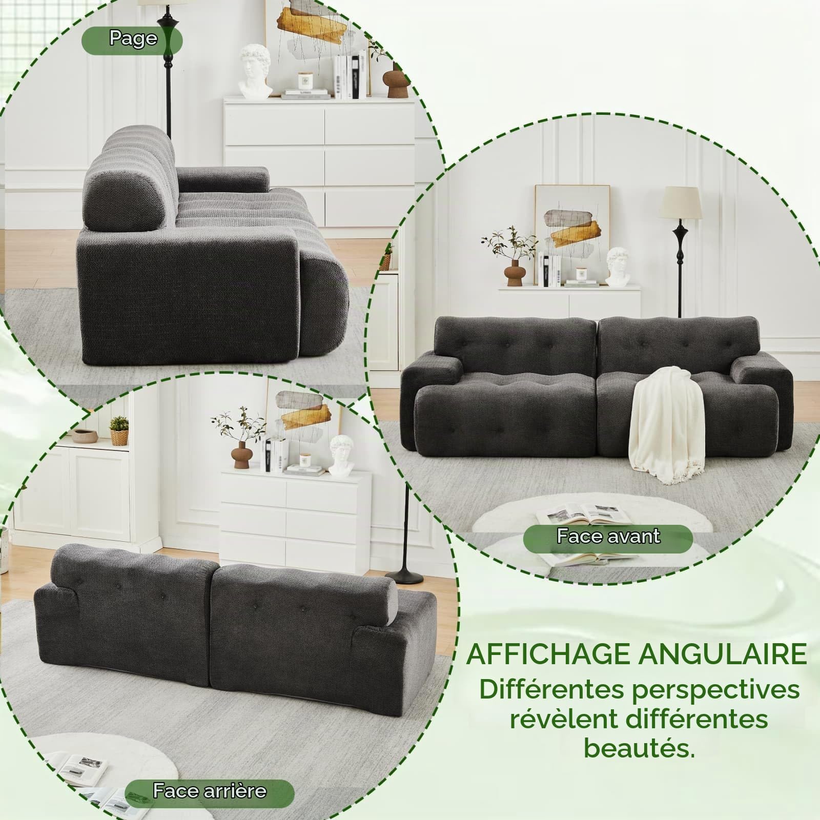 KOMHTOM Canapé 3 Places Modulable, Spacieux 224cm, Tissu Tricot 3D ou Chenille Ultra Doux avec Accoudoirs Larges, Design Moderne, Base Antidérapante (Gris-B)