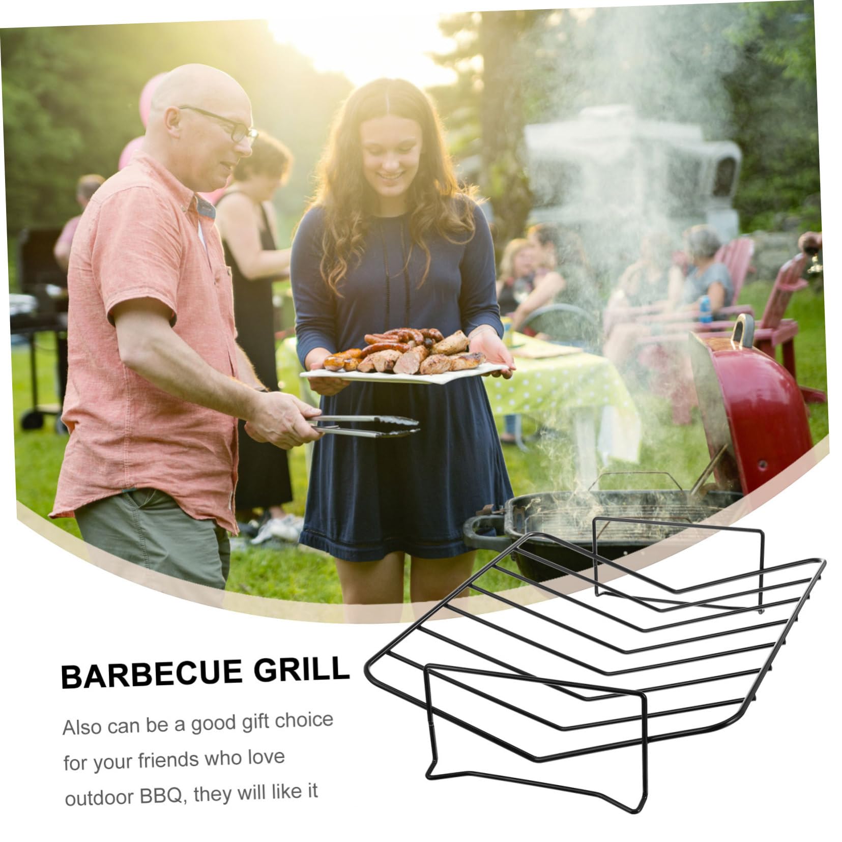 Graticola per Barbecue in Acciaio al Carbonio, Nera, Leggera e Portatile | Pratico Supporto per Grigliata All'aperto, Uso in Attività Barbecue, Formato Compatto, 1 Pezzo