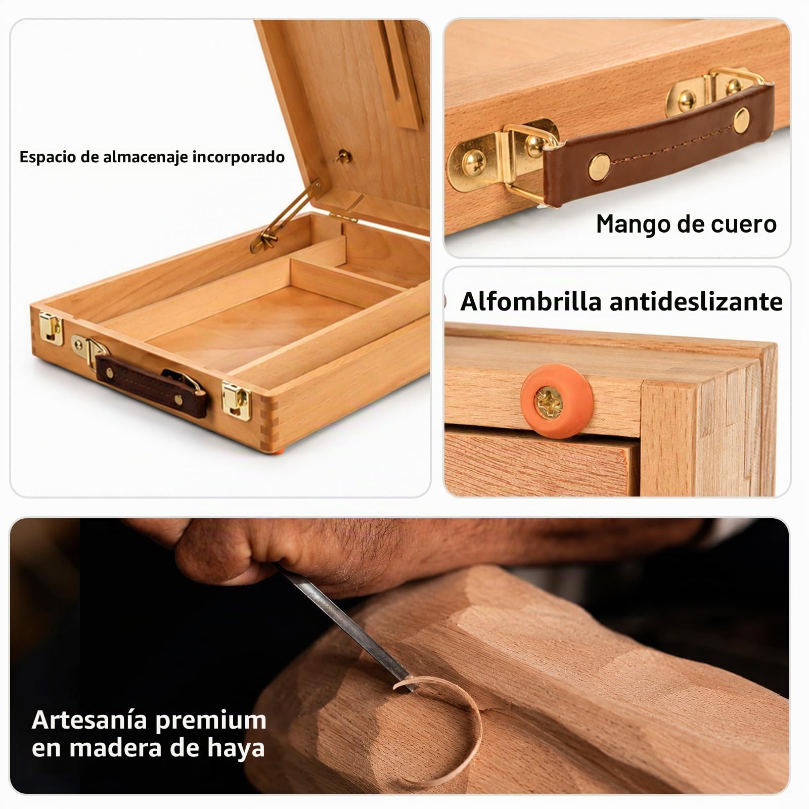 DJAR Caballete de Mesa de Madera de Haya Maciza, Caja de Bocetos de Escritorio Portátil con Almacenamiento, Ajustable para Lienzos de hasta 53 cm, para Artistas y Principiantes