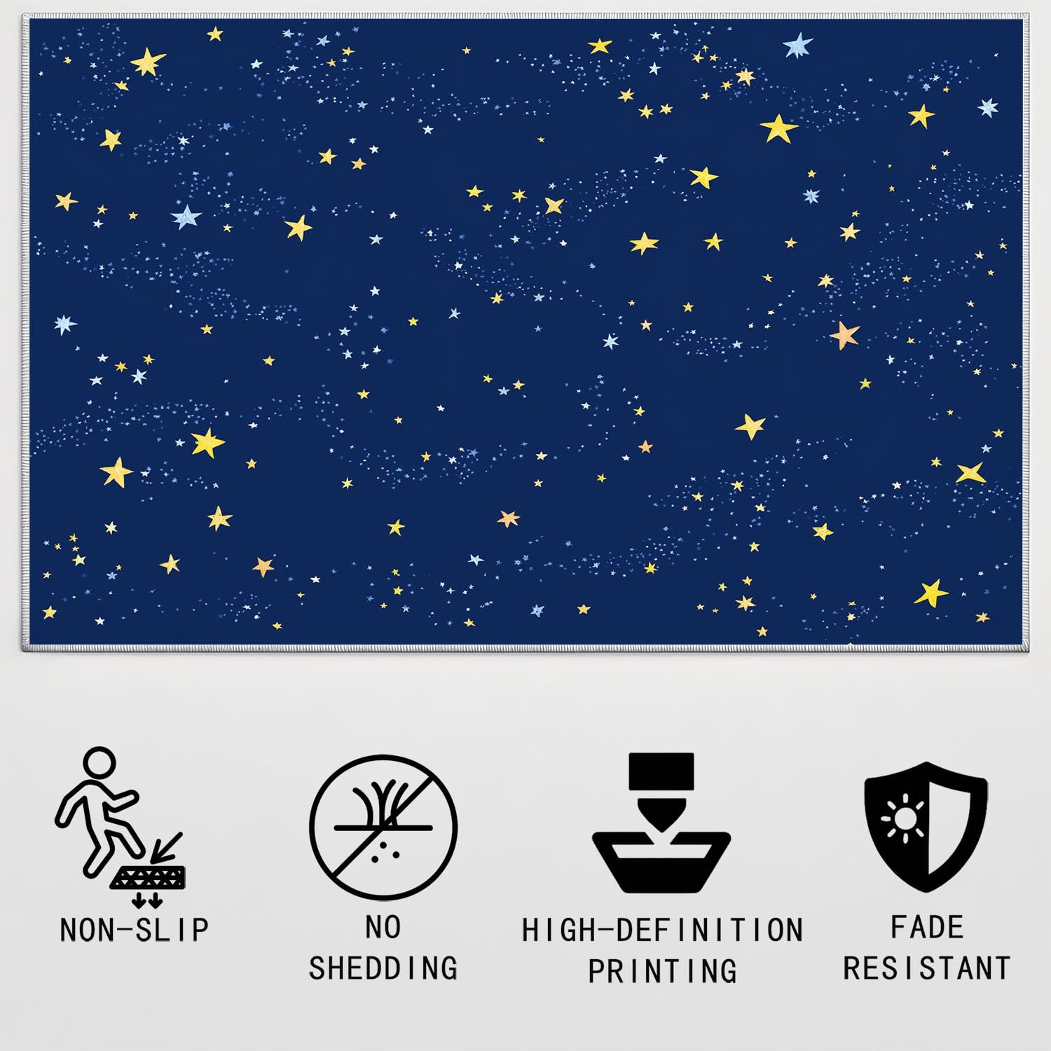 Genérico Alfombras de Pelo Corto 80 x 150 cm, Libro ilustrado Infantil Alfombras mullidas Estrellitas Sereno, Alfombra Niños Cielo Nocturno, Azul Amarillo