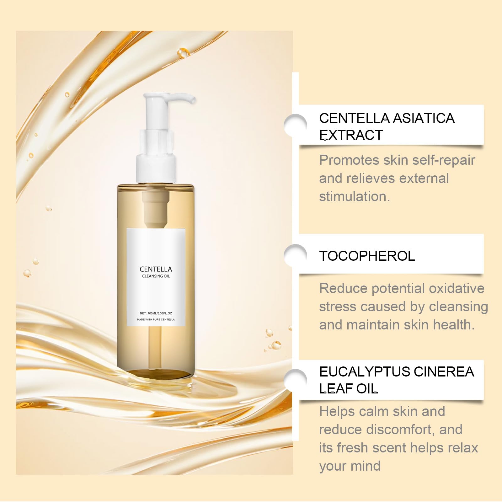 Centella Limpiador de aceite ligero para rostro, desmaquillante f – Aceite de limpieza facial ligero con extracto de Centella y Vit – Limpiador suave de aceite a leche, desmaquillante (8 botellas)