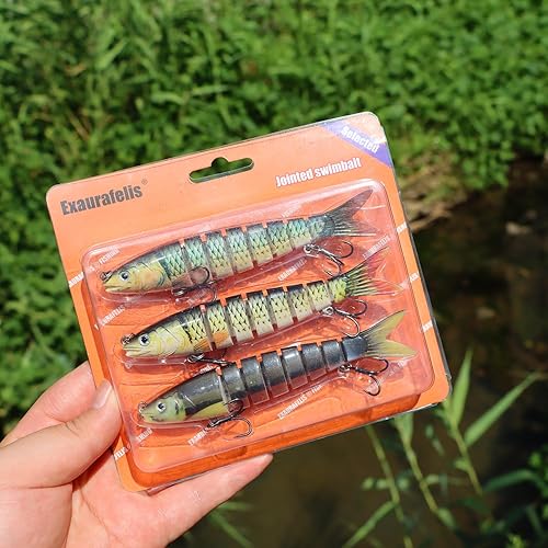 Miniatura 8 de EXAURAFELIS 5 piezas de señuelos de pesca multiarticulados para lubina, trucha, perca, hundimiento lento, kit de señuelos de pesca realistas,