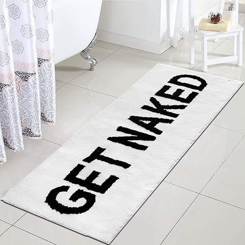 Zeeinx Get Naked - Alfombra de baño de microfibra antideslizante, divertida decoración de baño para apartamento, tapete de baño blanco para bañera y
