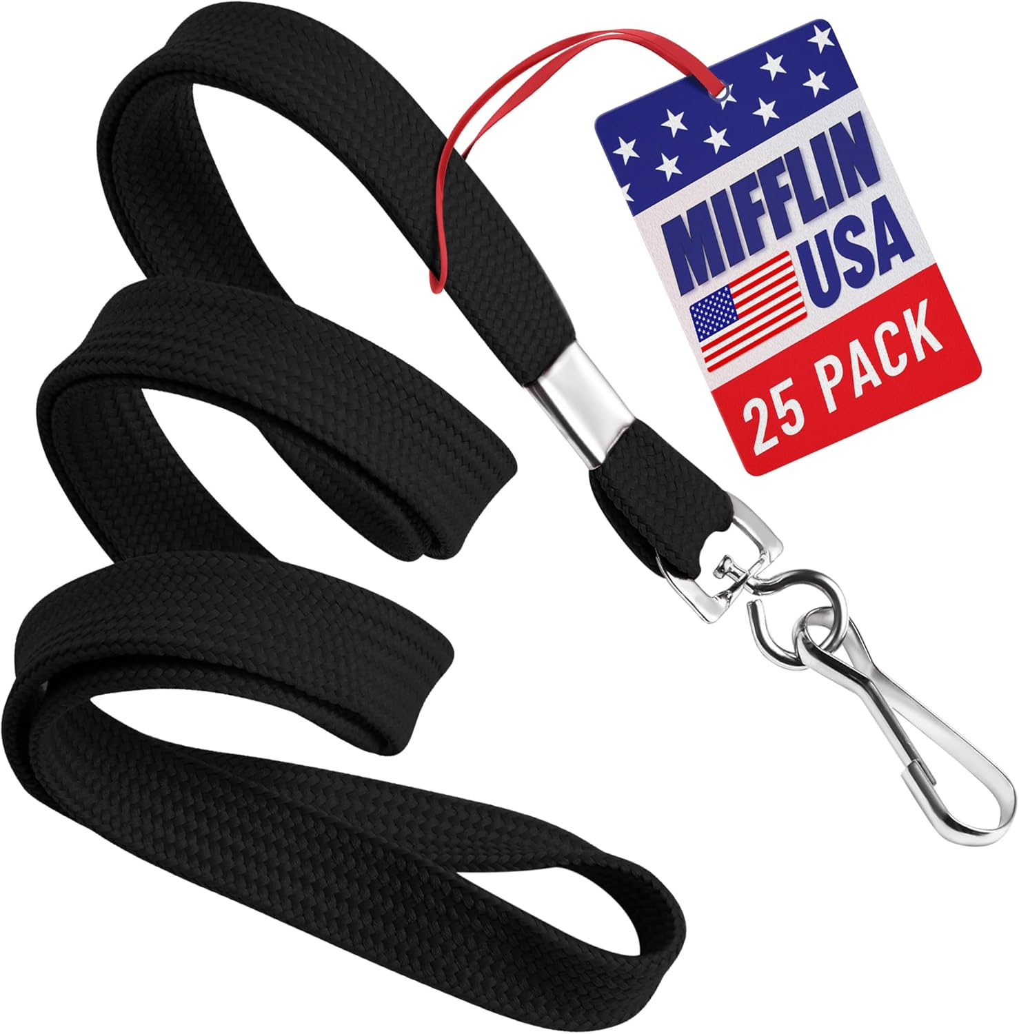 MIFFLIN-USA Bulk Flat Lanyards for ID Badges, Comfortable Neck Straps