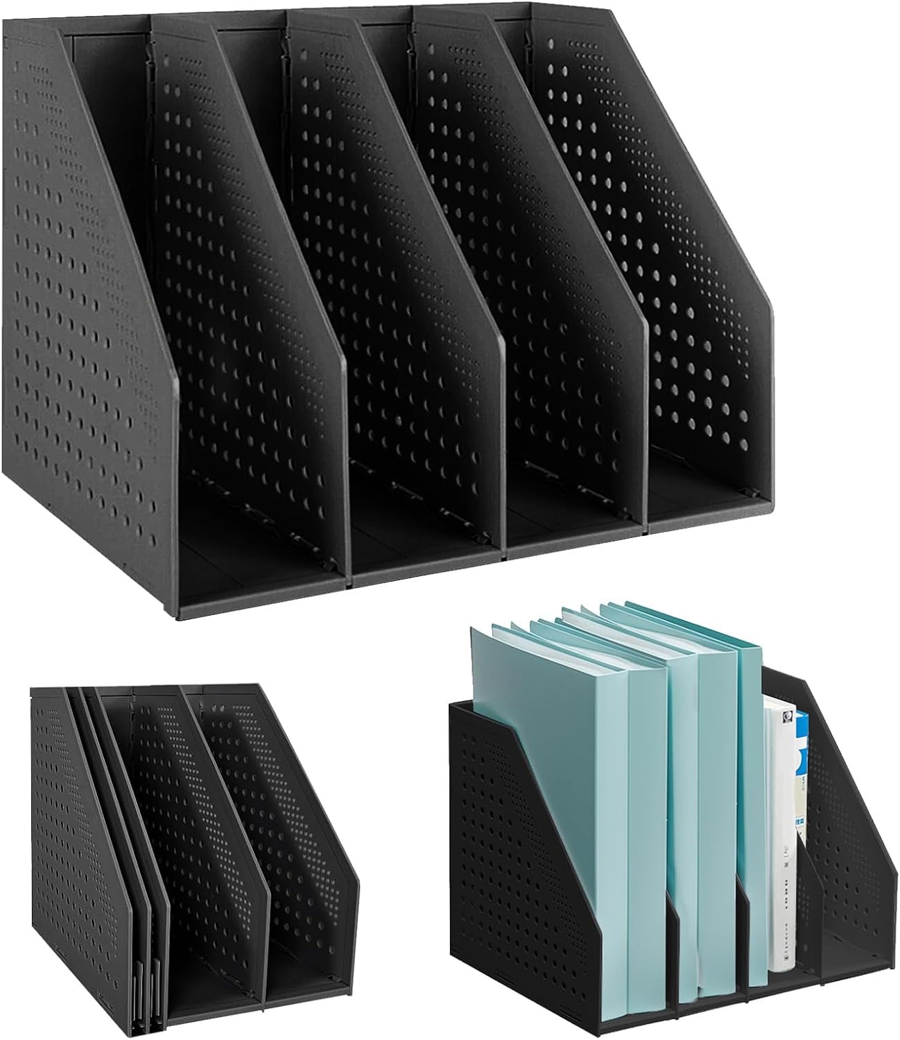 SAYEEC Collapsible Magazine File Holder with 4 Compartment Plastic Binder Folder for Desk Hollow Documents Foldable Organizer Desktop Files Cabinet Shelf Frames Divider Rack Display and Storage