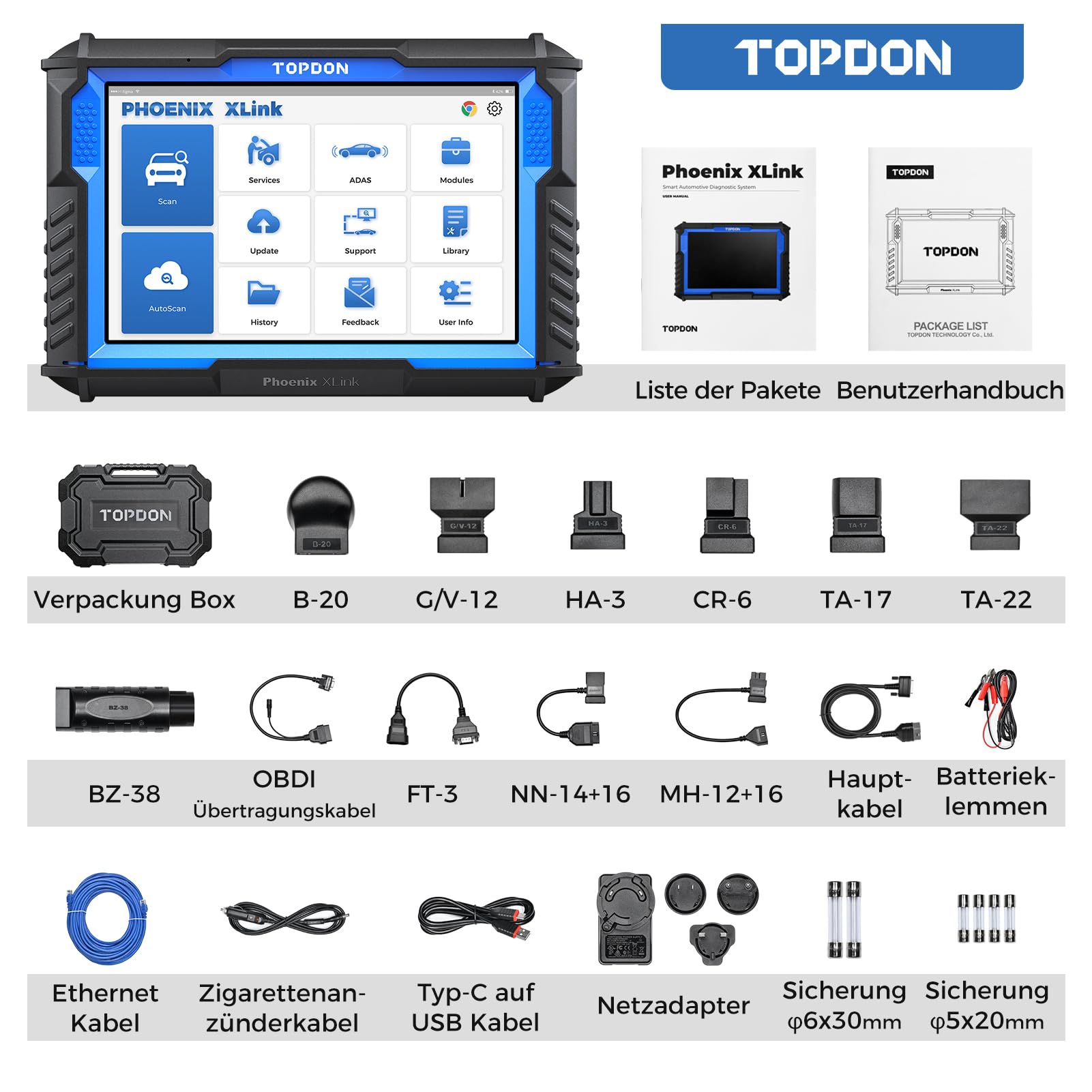 TOPDON Phoenix Xlink OBD2 Diagnosegerät ECU Programmieren für BMW/Benz/Audi, mit Online ECU Codierung, Bidirektionale Steuerung, V.A.G Guided, 41 Services, Topologie, CAN FD & DoIP, 2-Jahre-Update