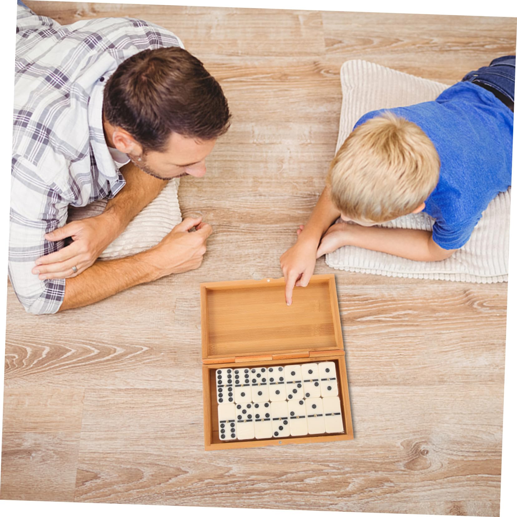 ERINGOGO Domino Bois Rétro avec Boîte Bambou Jeu Éducatif pour Coordination Main-œil pour Famille et Amateurs de Dominos Set de Construction Intérieur et Extérieur