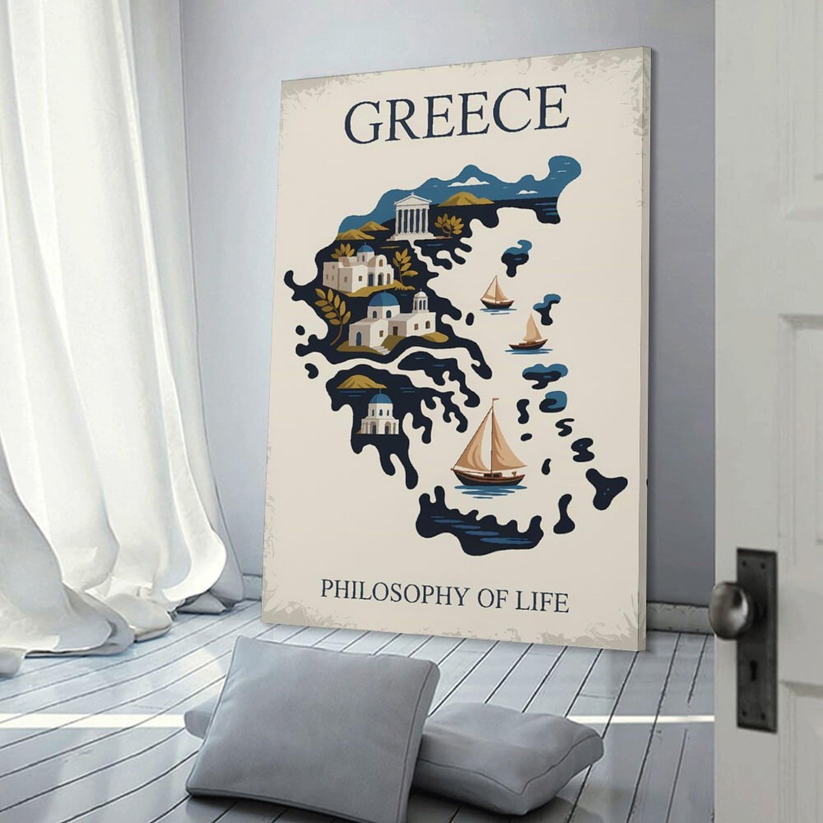 Junmoney Greece Philosophy of Life Map(2) Canvas Wall Art 20x30inch(50x75cm), for Study, Office Or Focused Interiors, Home Office Artwork with Decorative Appeal