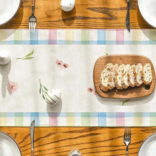 Miniatura 7 de Artoid Mode Camino de mesa de Pascua con orejas de conejo, diseño de búfalo a cuadros, decoración de mesa de comedor de primavera para decoración de