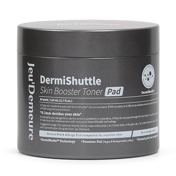 JEUDEMEURE DermiShuttle Skin Booster PHA Premium Toner Pads, Exfoliating, Minimizing Pores, Dead Skin & Blackheads,100% Cotton Facial Pad, For Sensitive Skin, Korean Skin Care, 60 Pads 2.7 fl.oz