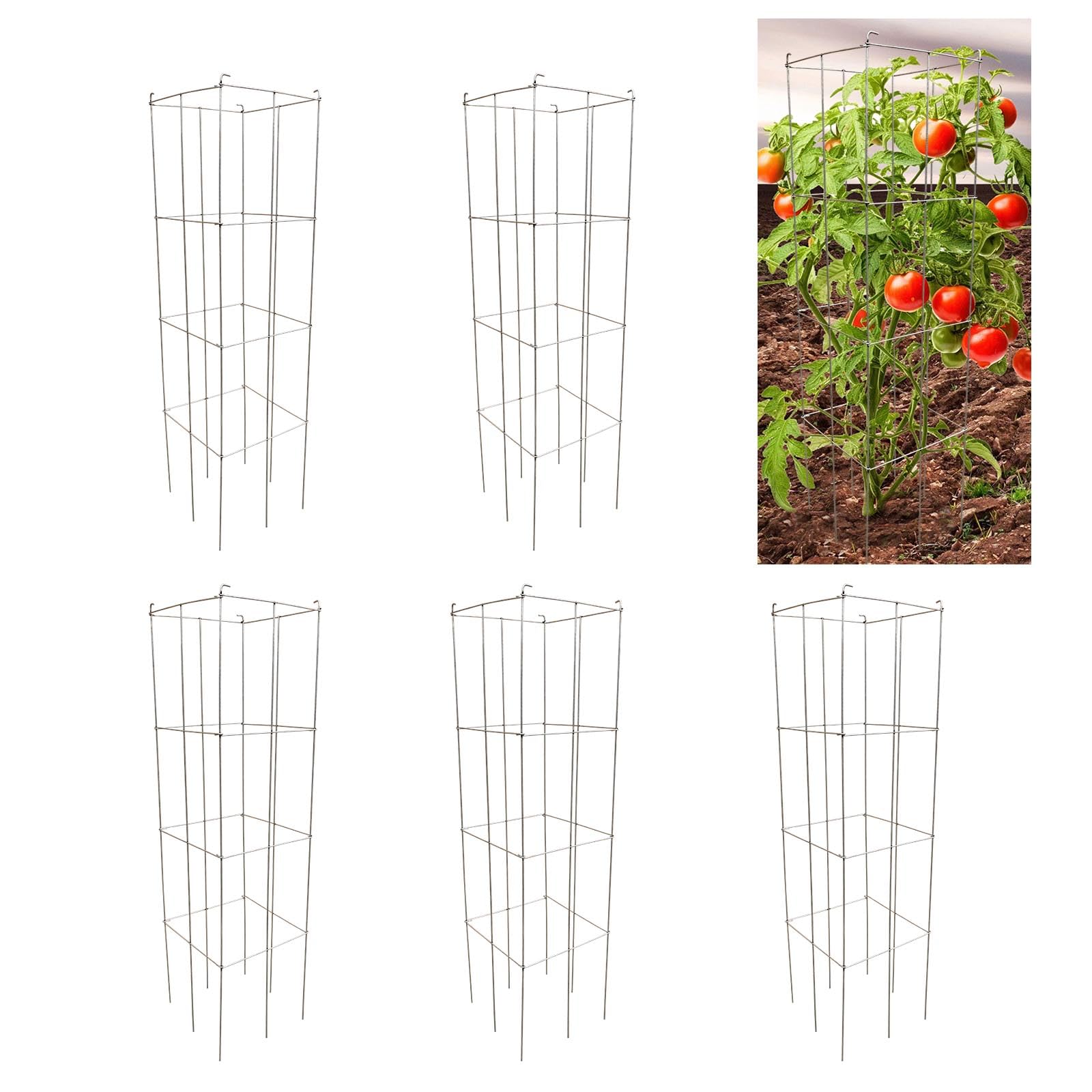 46 Height 12 Width 5PCS Galvanized Square Folding Tomato Cage,Plant Support Stake Tower