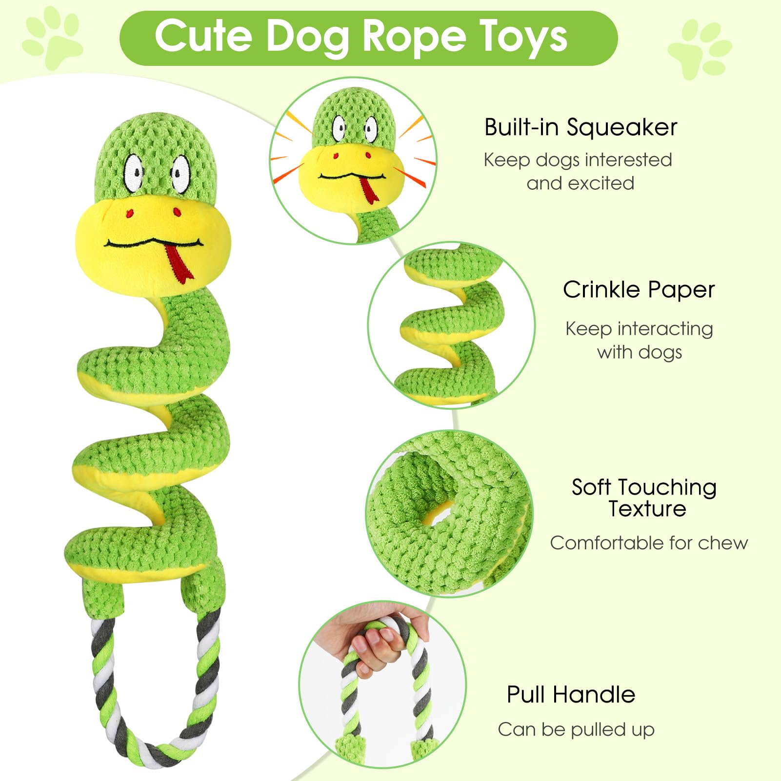 Eneston Chew-Resistant Dog Rope Toy with Squeaker & Crinkle Paper | Interactive Puppy Toys for Anxiety Relief & Dental Care | Tough Chew Toys for Small, Medium, and Large Dogs