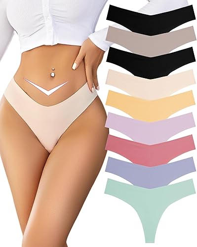 FINETOO Paquete de 9 tangas sin costuras para mujer, ropa interior invisible con cintura en V, cómodas, sexy, tallas XS-XL