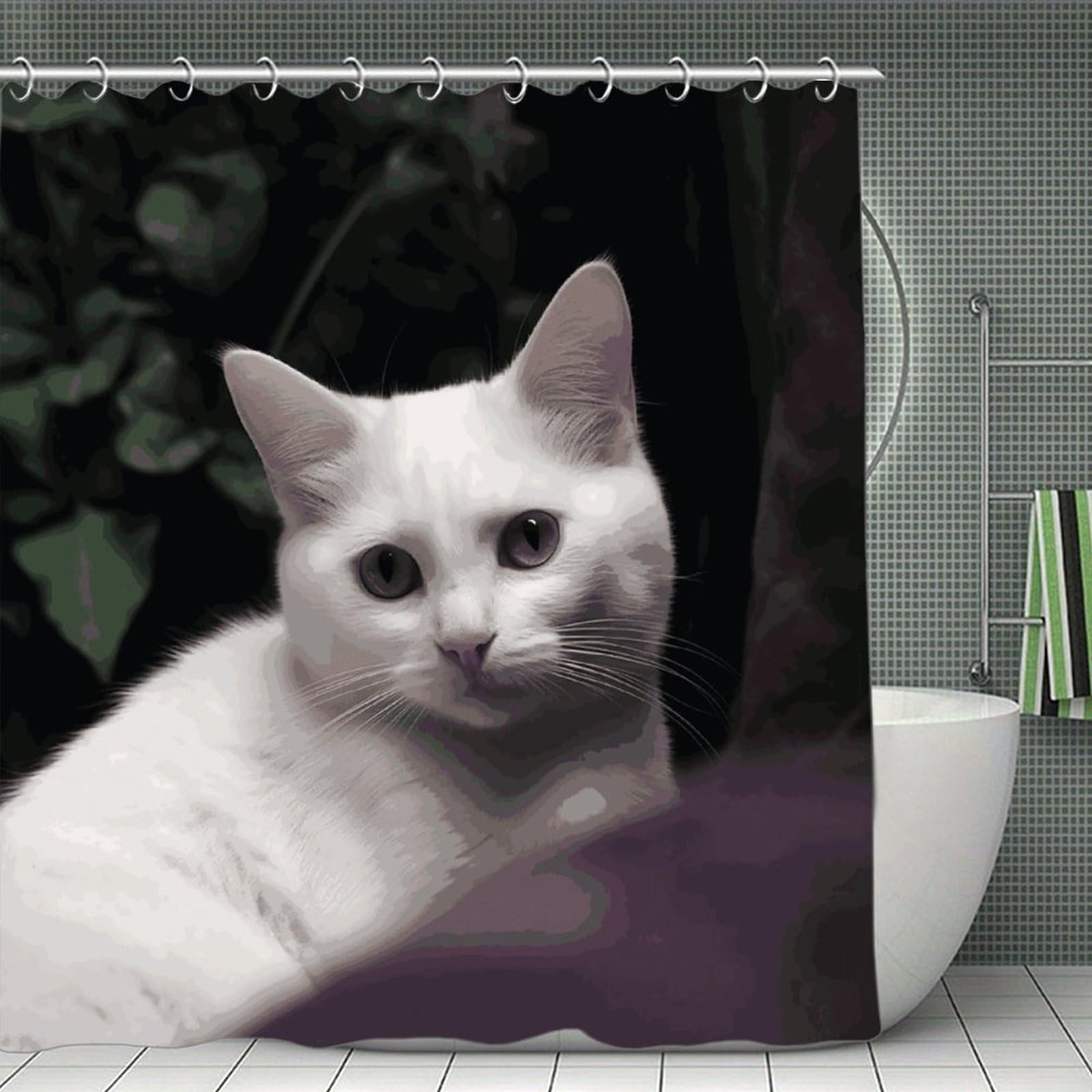 JTREHY White Cat Shower Curtain Heavy Duty Waterproof Shower Curtain Elegant Modern Farmhouse Country Ultra Thick Bath Curtains Machine Washable Showers Curtains 70.8"x70.8"
