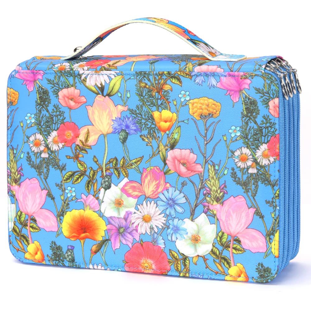 Vomgomfom Colored Pencil Case - 200 Slots Pencil Holder with Zipper Closure Twill Fabric Large Capacity Pencil Case for Watercolor Pens or Markers,