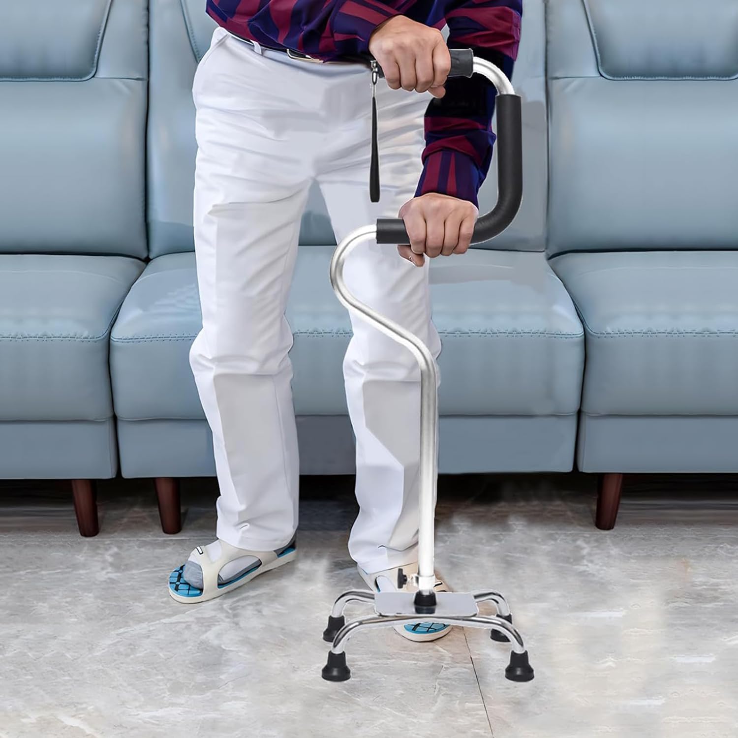 Aluminium Height Adjustable Quad Cane Walking Aids Stand Up Assist