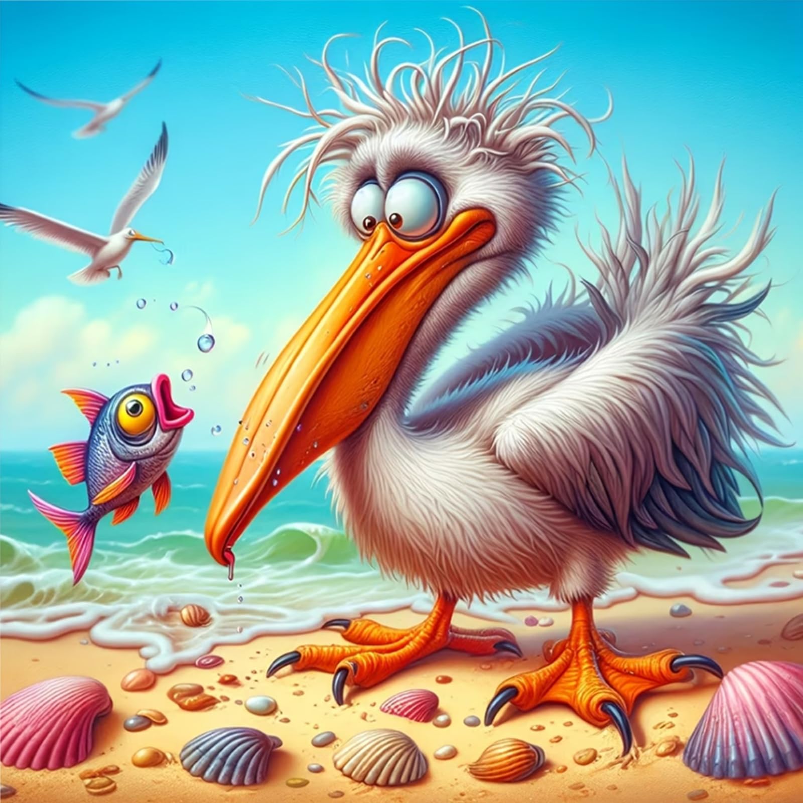 Poetrydraw Seaside Pelican Full Diy 5D Round Drill Diamond Art Painting Kits For Adults/Beginners Gift Idea Home Decor Diamond Art Paintings Picture Arts Craft 40X40cm (Seaside Pelican)