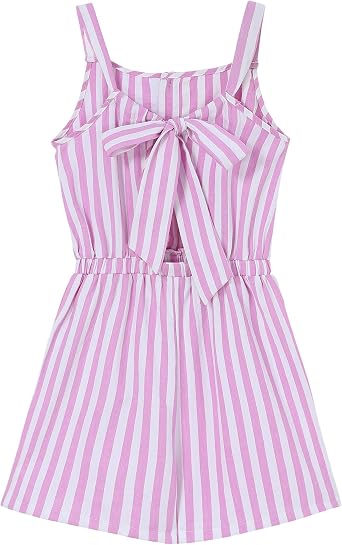 Kids Toddler Girls Sleeveless Halter Button Down Bowknot Strap Romper Jumpsuit with Side Pockets