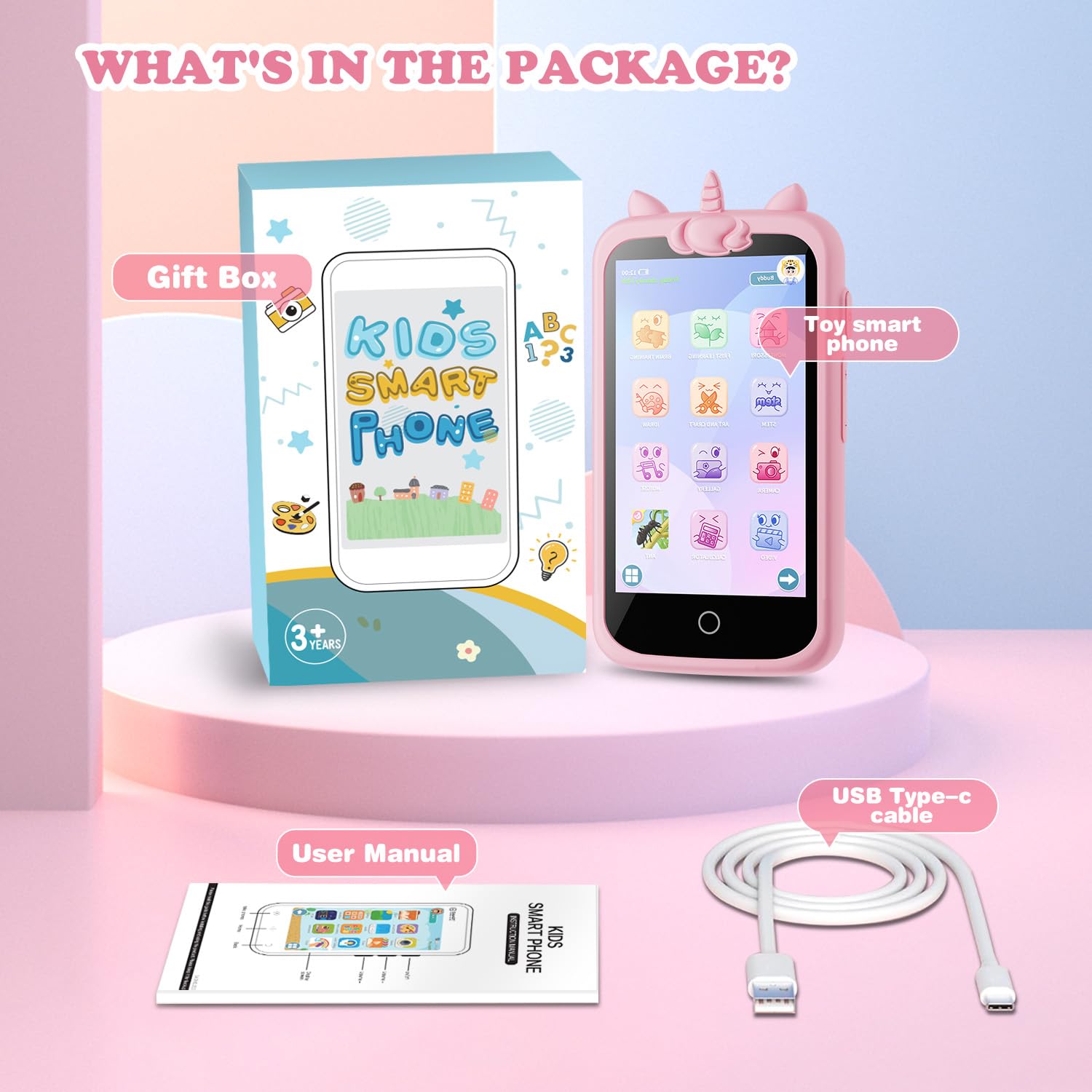 Smartphone Giocattolo per Bambini, 3.97" Cellulare Giocattolo Regalo Natale/Compleanno, 200+ Puzzle Gioco Smartphone Bambini, 2000mA Telefono Finto per 3 ai 12 Anni (Blu) (D2-pink-1)