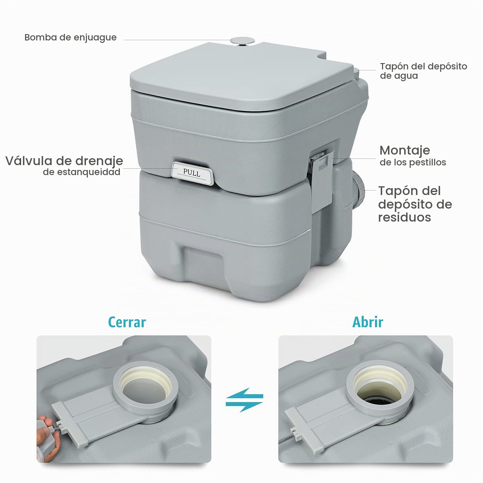 COSTWAY 20 L Inodoro Portátil con Tapa para Camping Viaje Móvil WC/Baño Portátil Camping Exterior con Extraíble Tanque de Aguas Residuales y Tanque de Agua Dulce 12 L