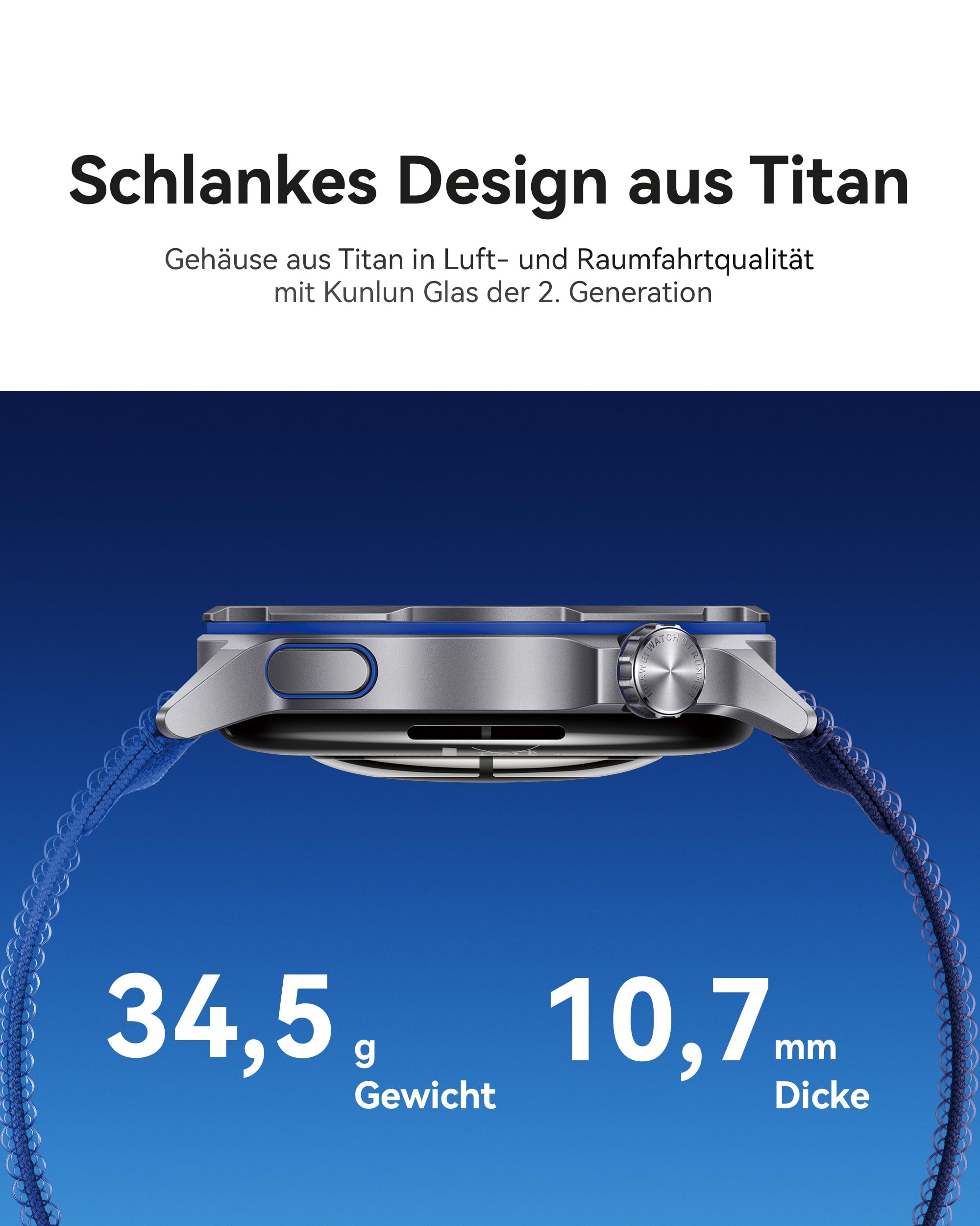 HUAWEI Watch GT Runner 2 Smartwatch, GPS Marathon Laufuhr, Dusk Blue | Marathon-Modus & Trainingsanalyse, HRV, EKG, SpO2, Schlafanalyse, 1,32" AMOLED, Bis zu 14 Tage Akku, 5 ATM, für iOS & Android