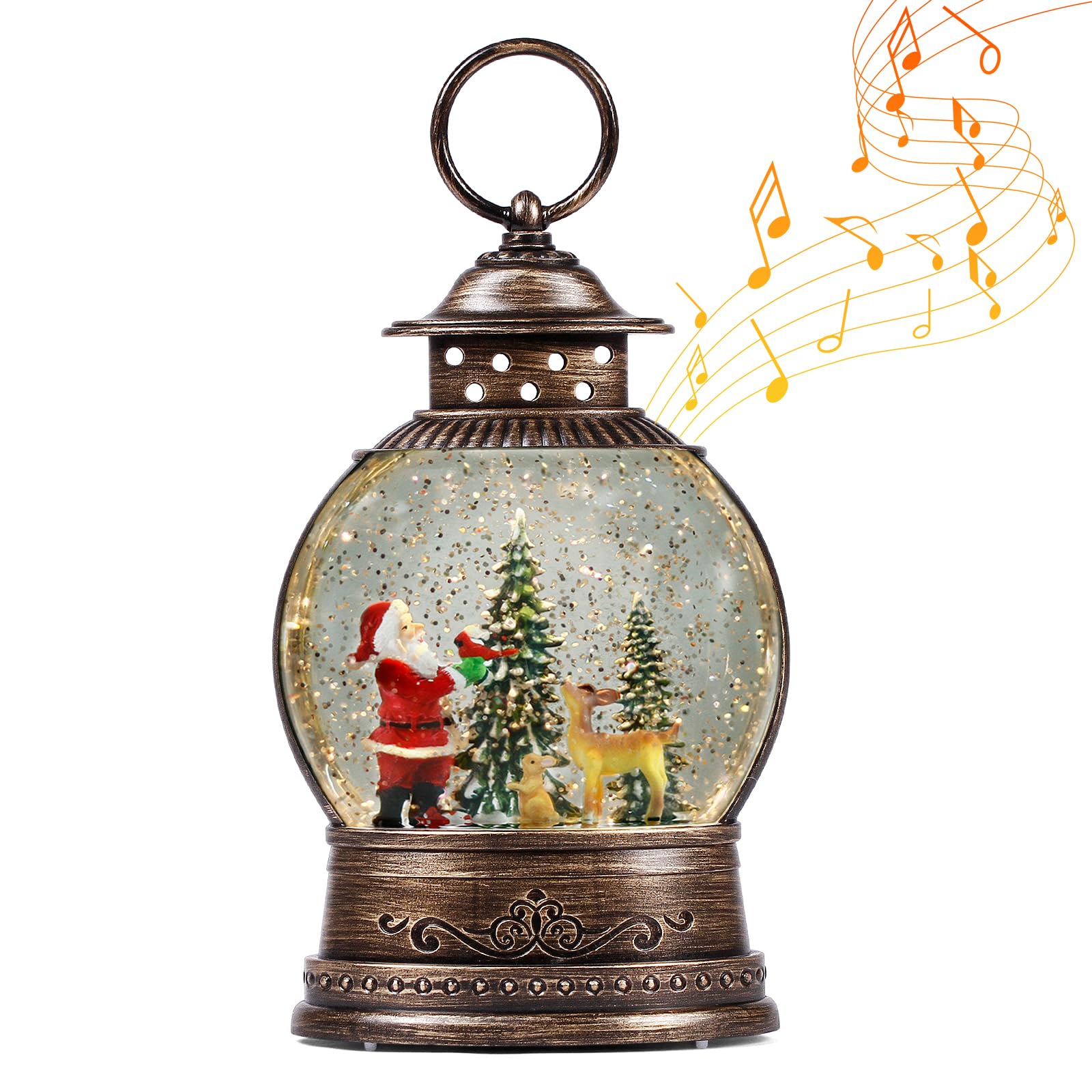 Boules à neige de Noël, décorations de Noël éclairées, lanternes musicales, Père Noël, décoration d'intérieur et cadeau, minuterie 6h, fonctionnement USB/piles,