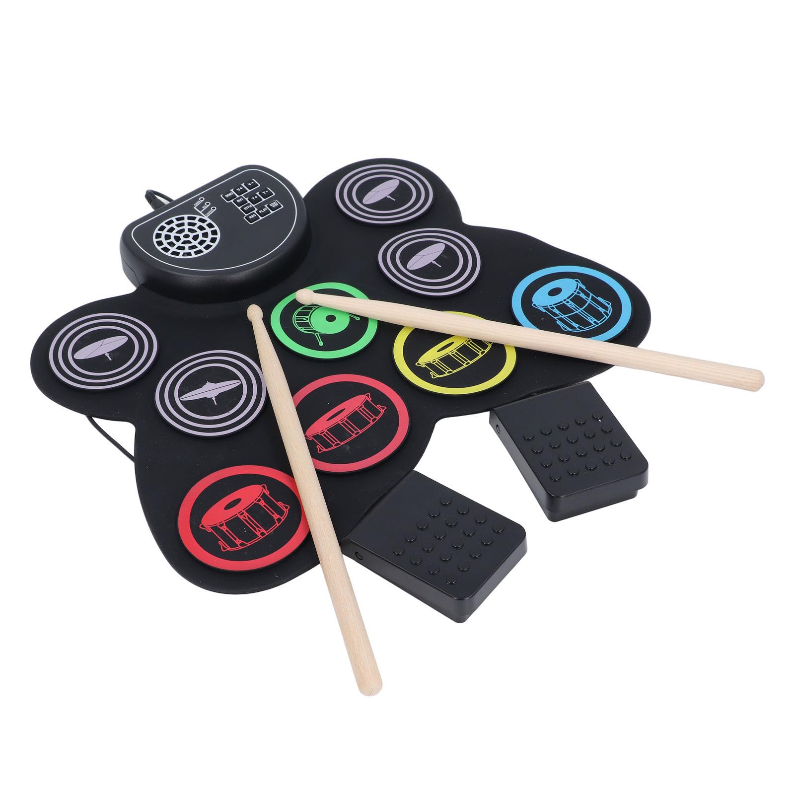 Pad per Batteria Avvolgibile, Pad per Batteria Elettronica Alimentatore Multiplo Altoparlante Stereo Integrato Uscita Cuffie da 3,5 Mm 7 Toni per la Casa