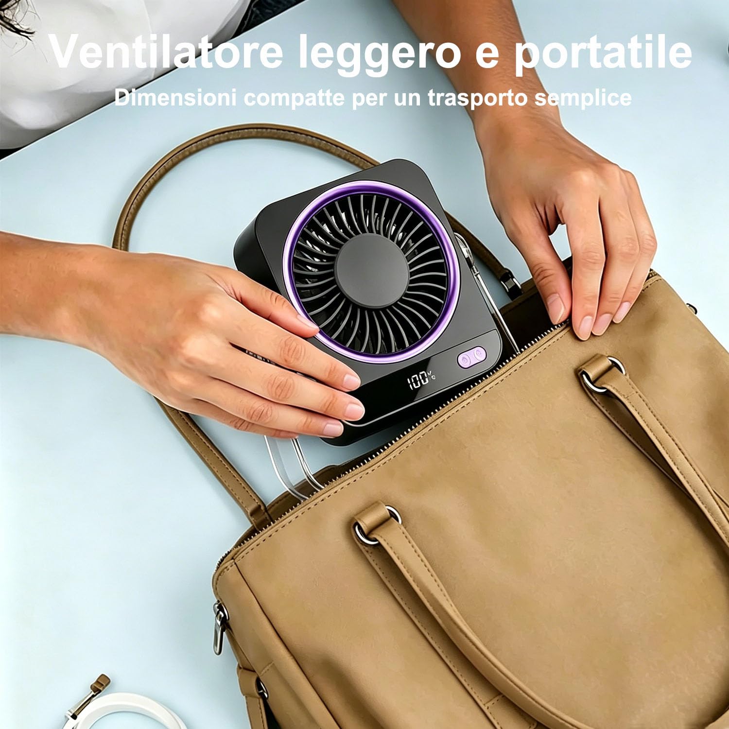 Ventilatore da Tavolo, Ventilatore Portatile 4000 mAh USB Ricaricabile, 5 Velocità Angolo Regolabile a 180° Ventilatore da Scrivania per Ufficio, Casa, Campeggio