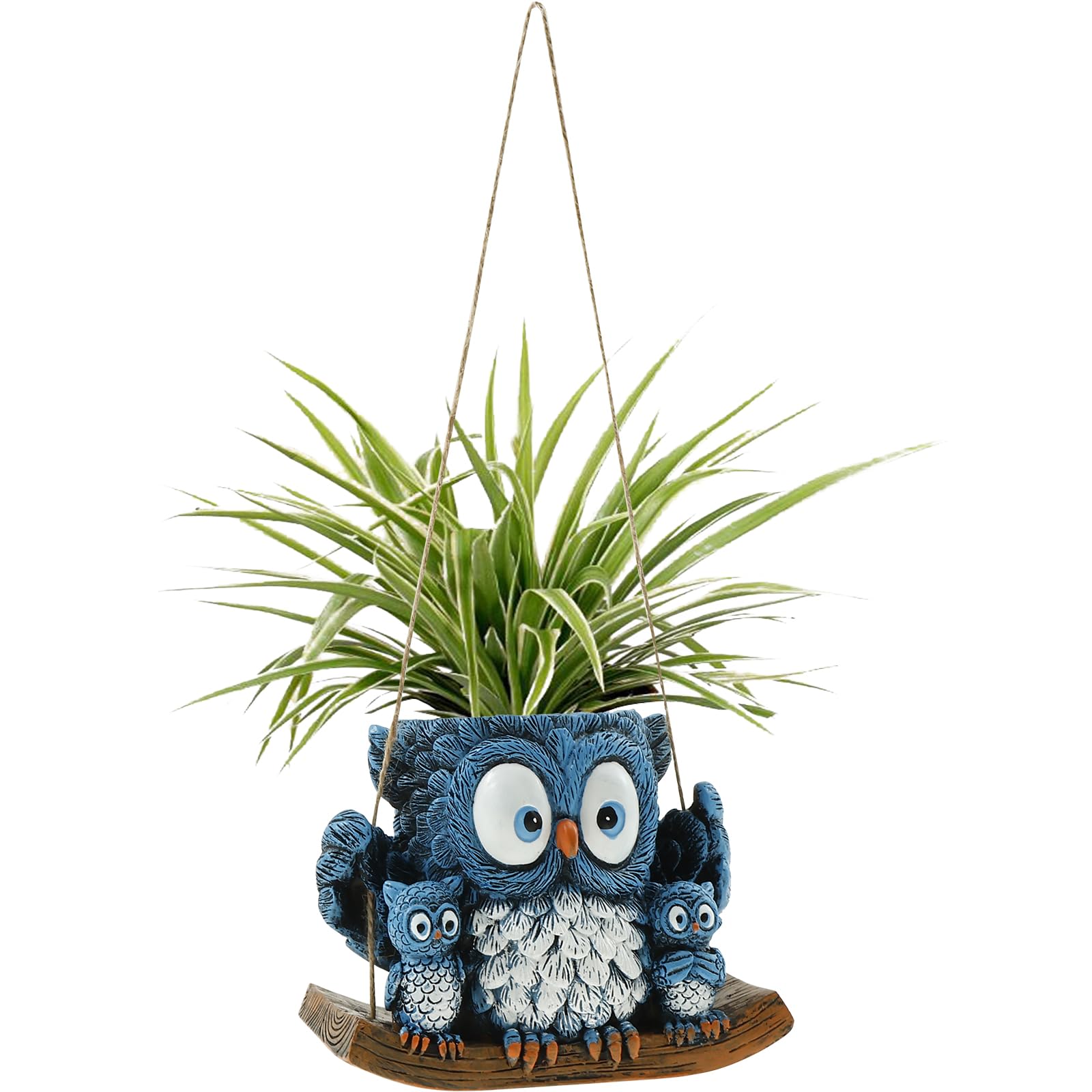 Ghshanog Blue Swing Planter Pot,Hanging With Swinging Owl For Indoor Outdoor,Cute Swing Succulent Pots,Unique Resin Hanging-Pot Plant Hangers For Succulents Pearls Plant