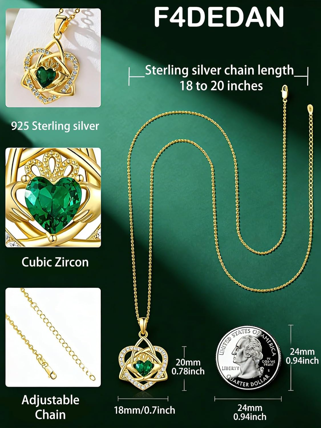 14K Gold Plated Claddagh Necklace for Women Irish Necklace Love Heart Pendant Valentine's Day Jewelry Irish Gifts for Wife - Image 4